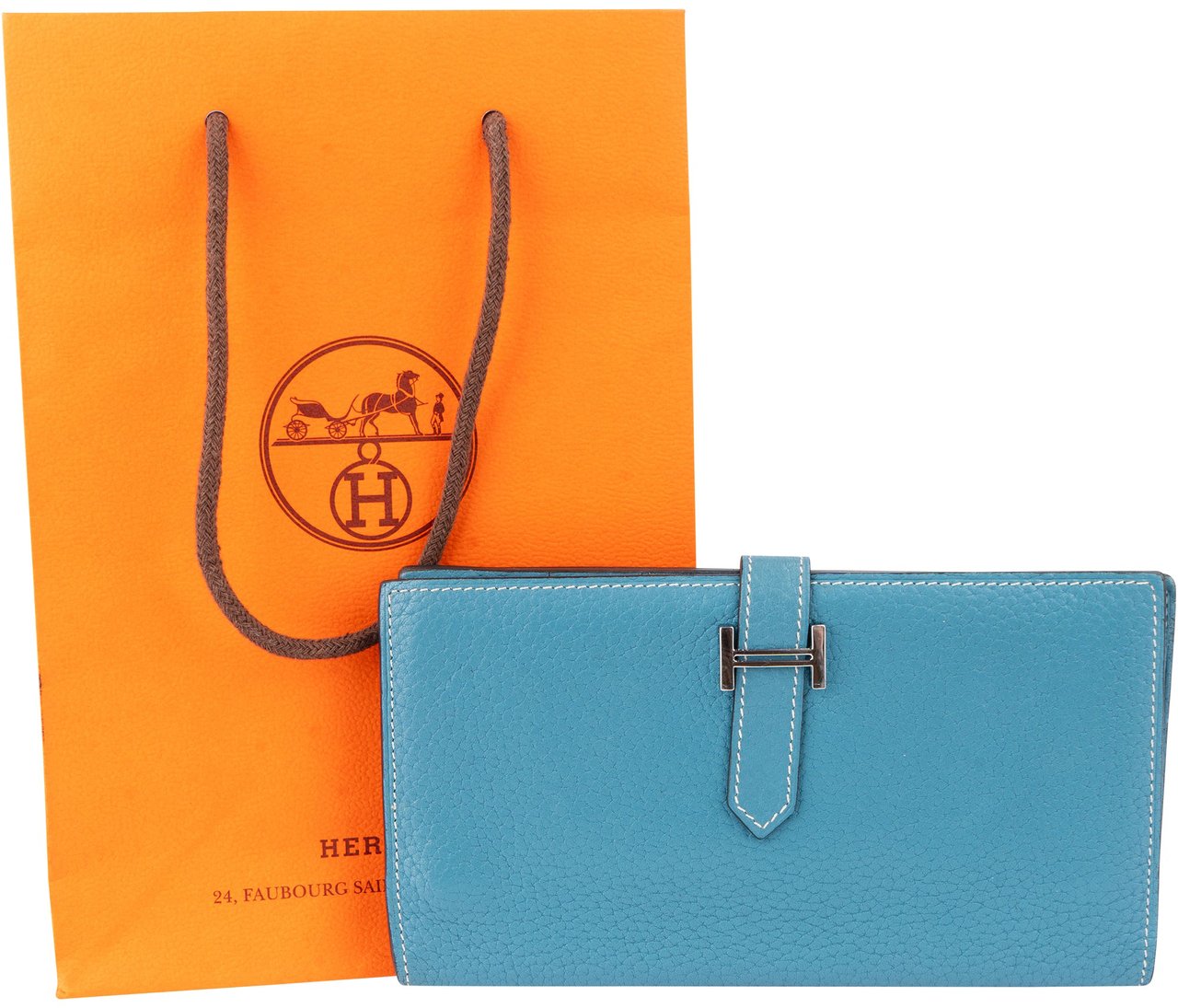 Hermès Hermès Bleu Leather Bearn Soufflet Bifold Wallet Blauw