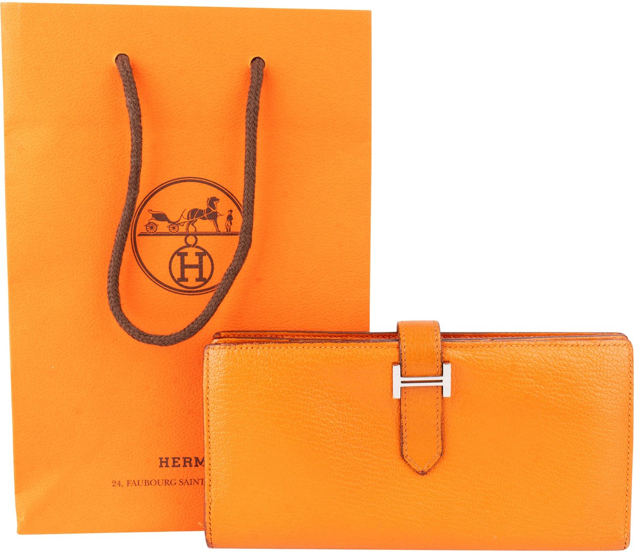 Hermès Hermès Orange Leather Bearn Soufflet Bifold Wallet Oranje