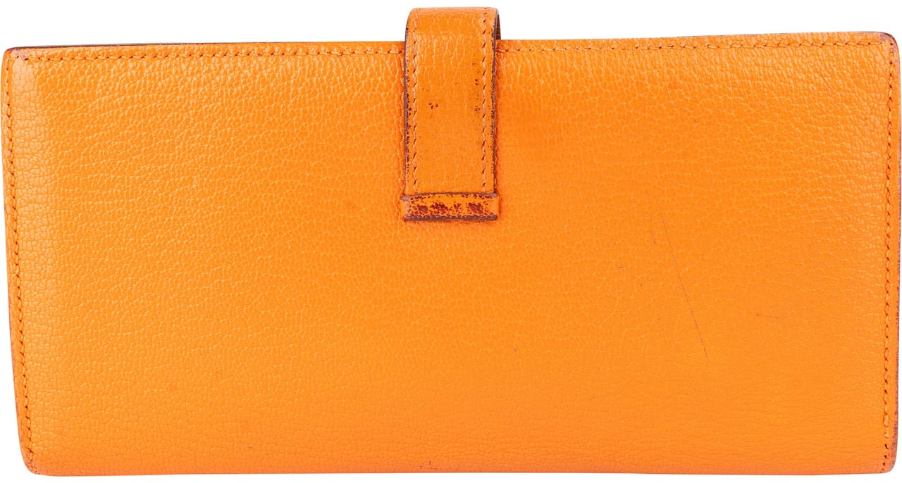 Hermès Hermès Orange Leather Bearn Soufflet Bifold Wallet Oranje