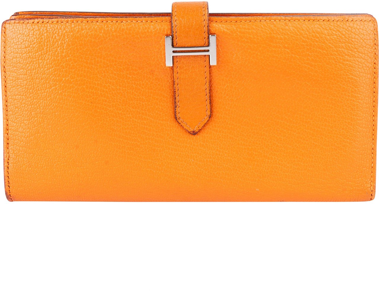 Hermès Hermès Orange Leather Bearn Soufflet Bifold Wallet Oranje