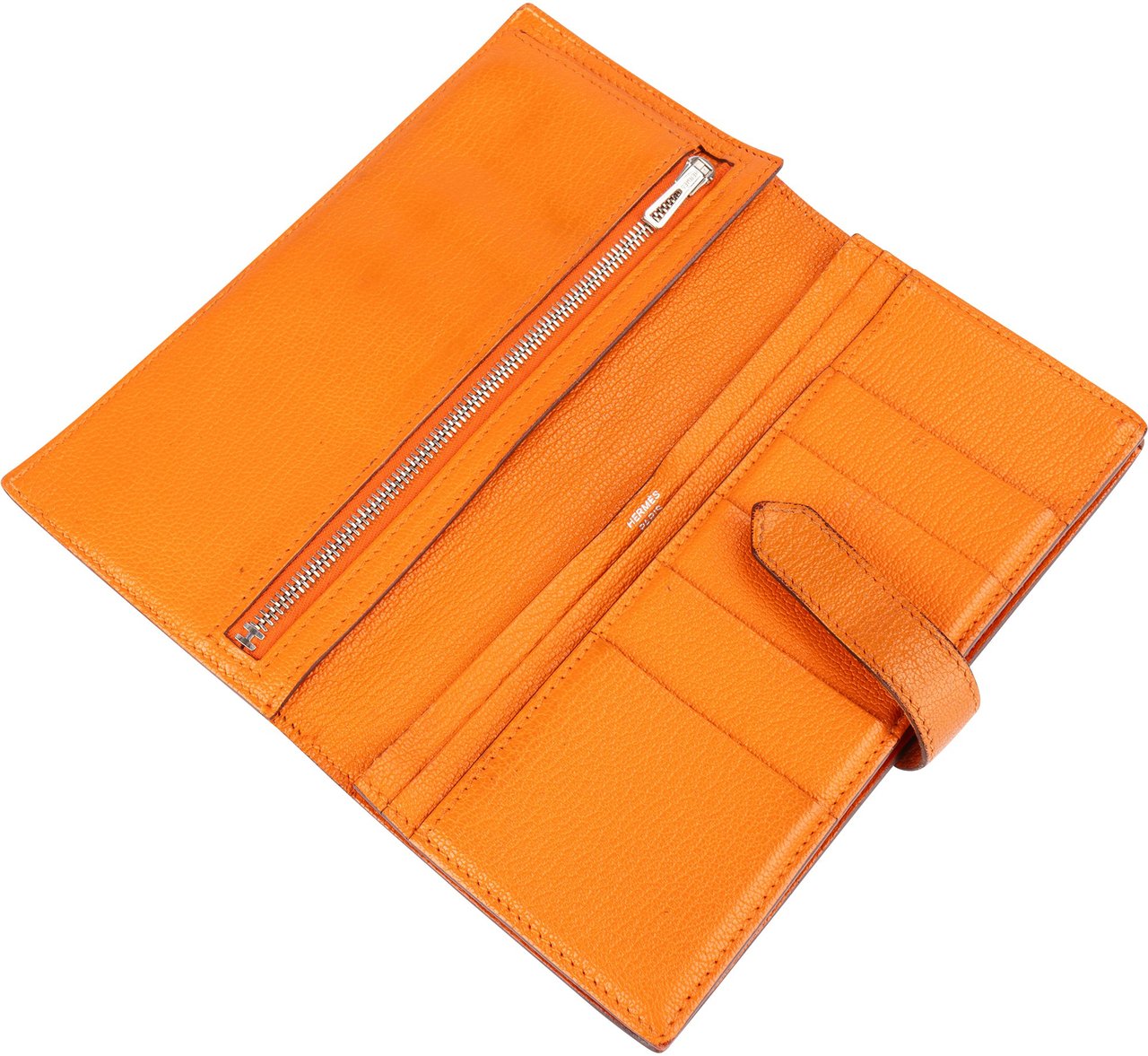 Hermès Hermès Orange Leather Bearn Soufflet Bifold Wallet Oranje