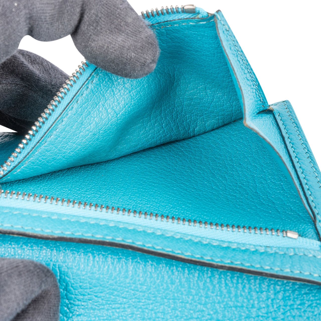 Hermès Hermès Blue Leather Bearn Soufflet Compact Bifold Wallet Blauw