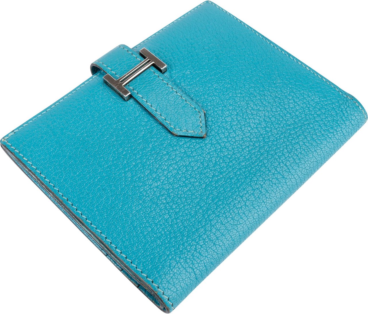 Hermès Hermès Blue Leather Bearn Soufflet Compact Bifold Wallet Blauw