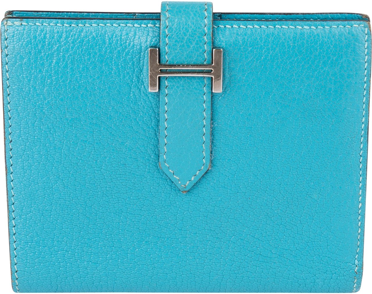 Hermès Hermès Blue Leather Bearn Soufflet Compact Bifold Wallet Blauw