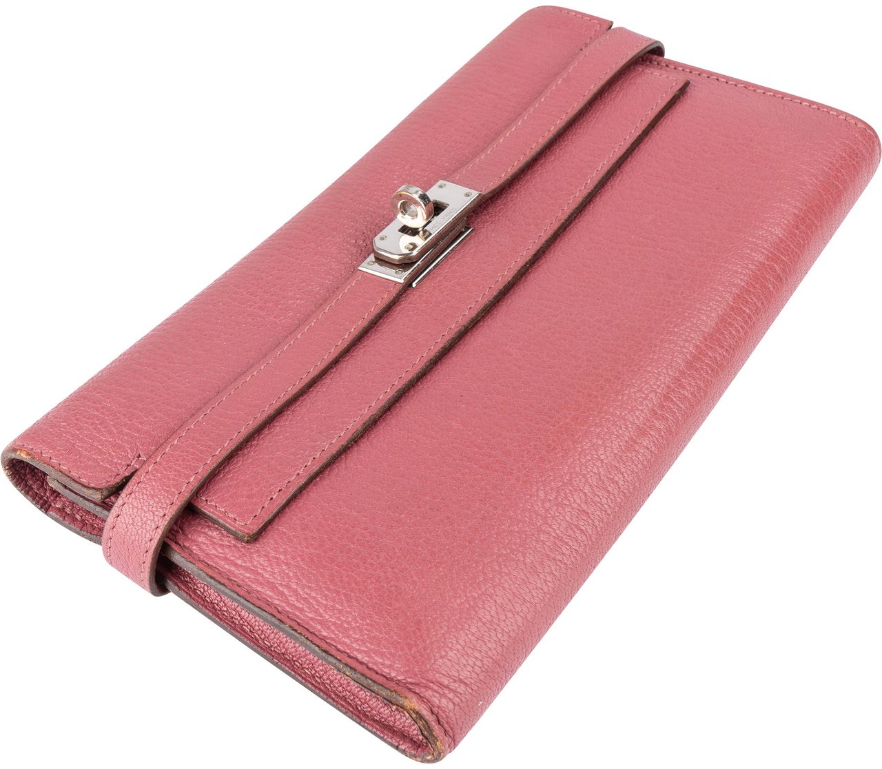 Hermès Hermès Pink Leather Palladium Leather Kelly Wallet Rood