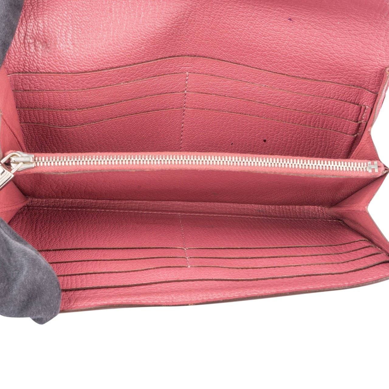 Hermès Hermès Pink Leather Palladium Leather Kelly Wallet Rood