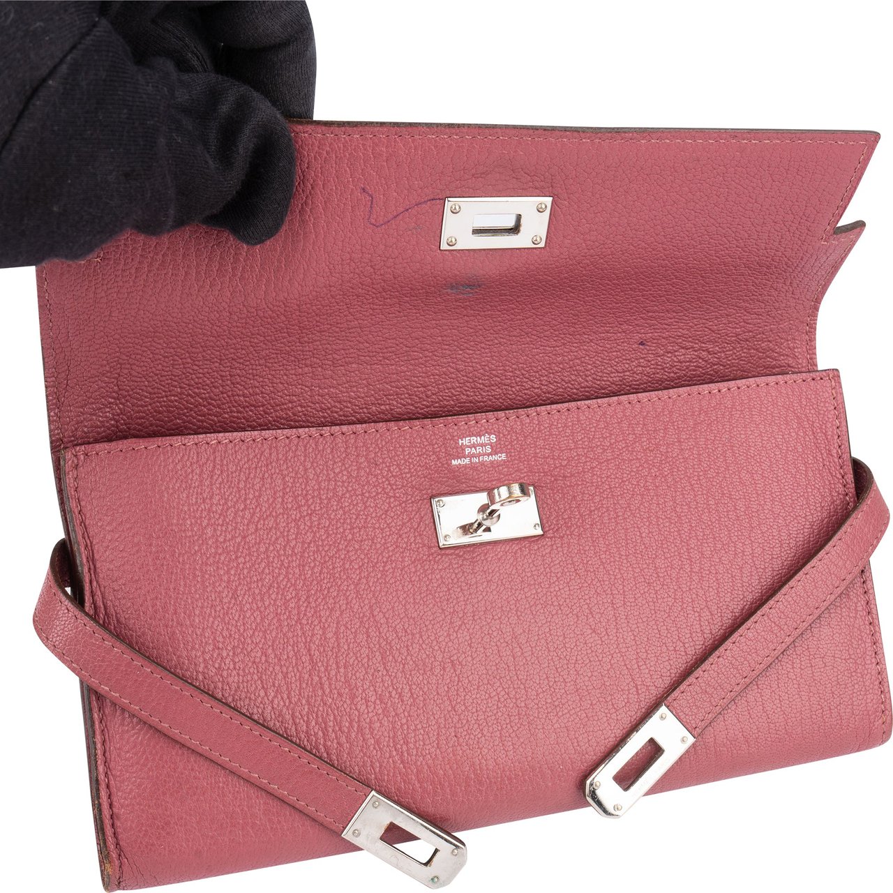 Hermès Hermès Pink Leather Palladium Leather Kelly Wallet Rood