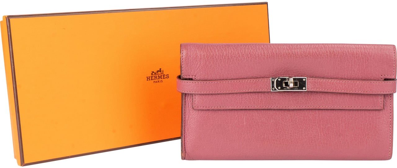 Hermès Hermès Pink Leather Palladium Leather Kelly Wallet Rood