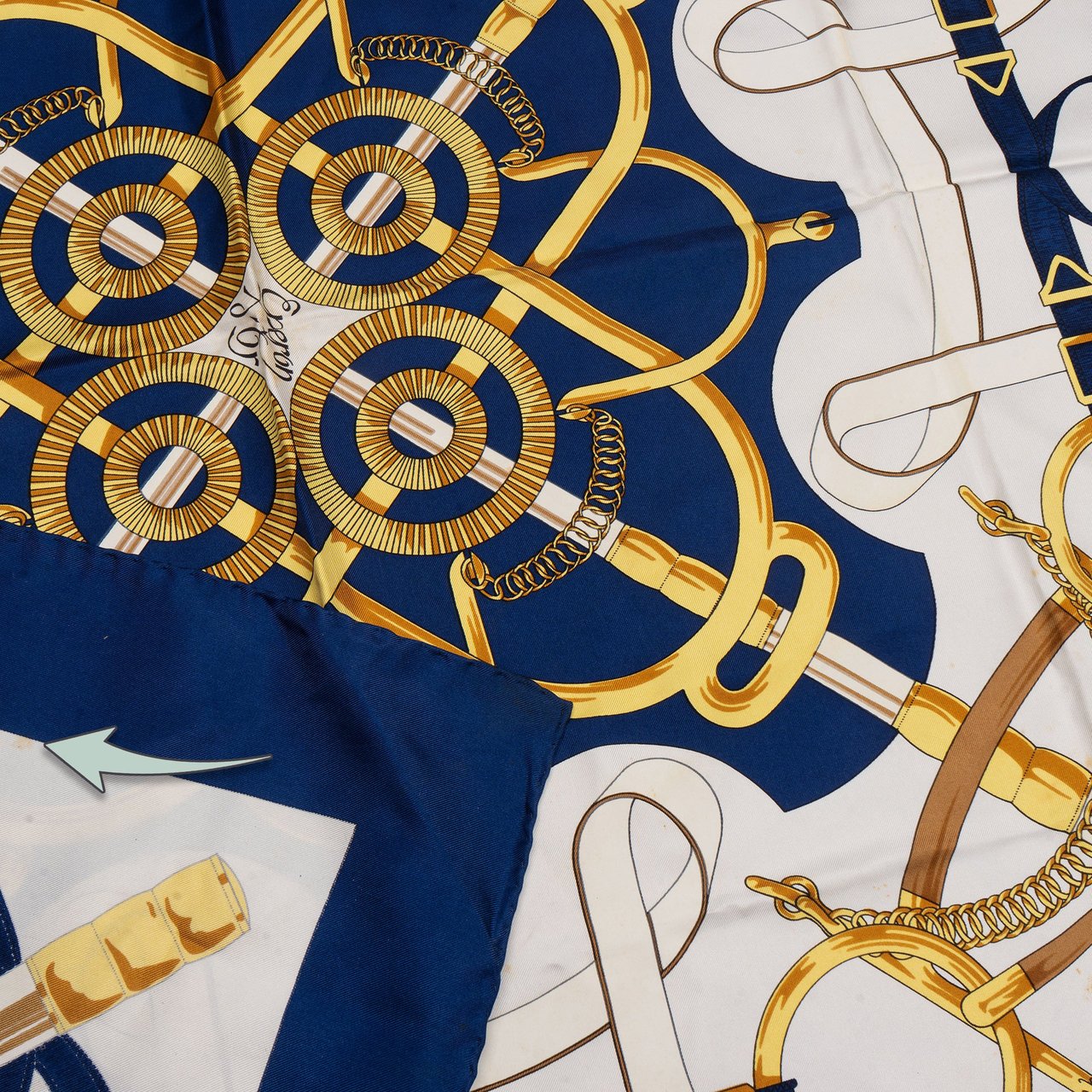 Hermès Classic "Eperon d´or" Silk Carre 90 Scarf Tuch Blauw