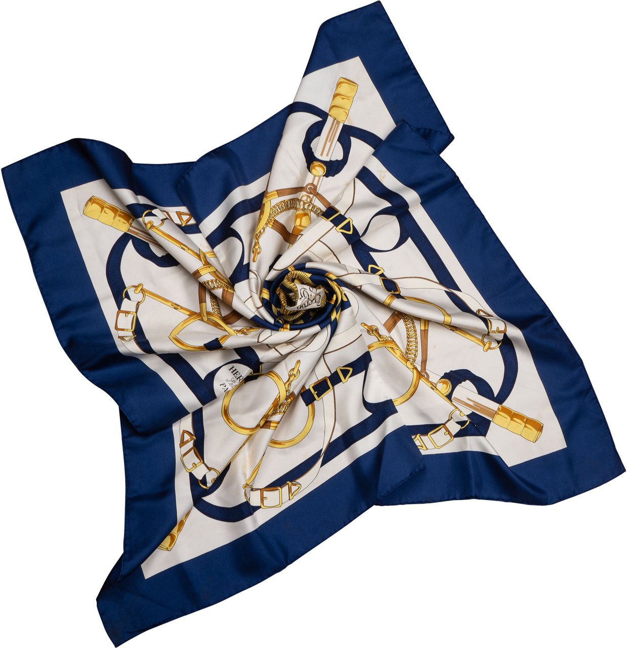 Hermès Classic "Eperon d´or" Silk Carre 90 Scarf Tuch Blauw