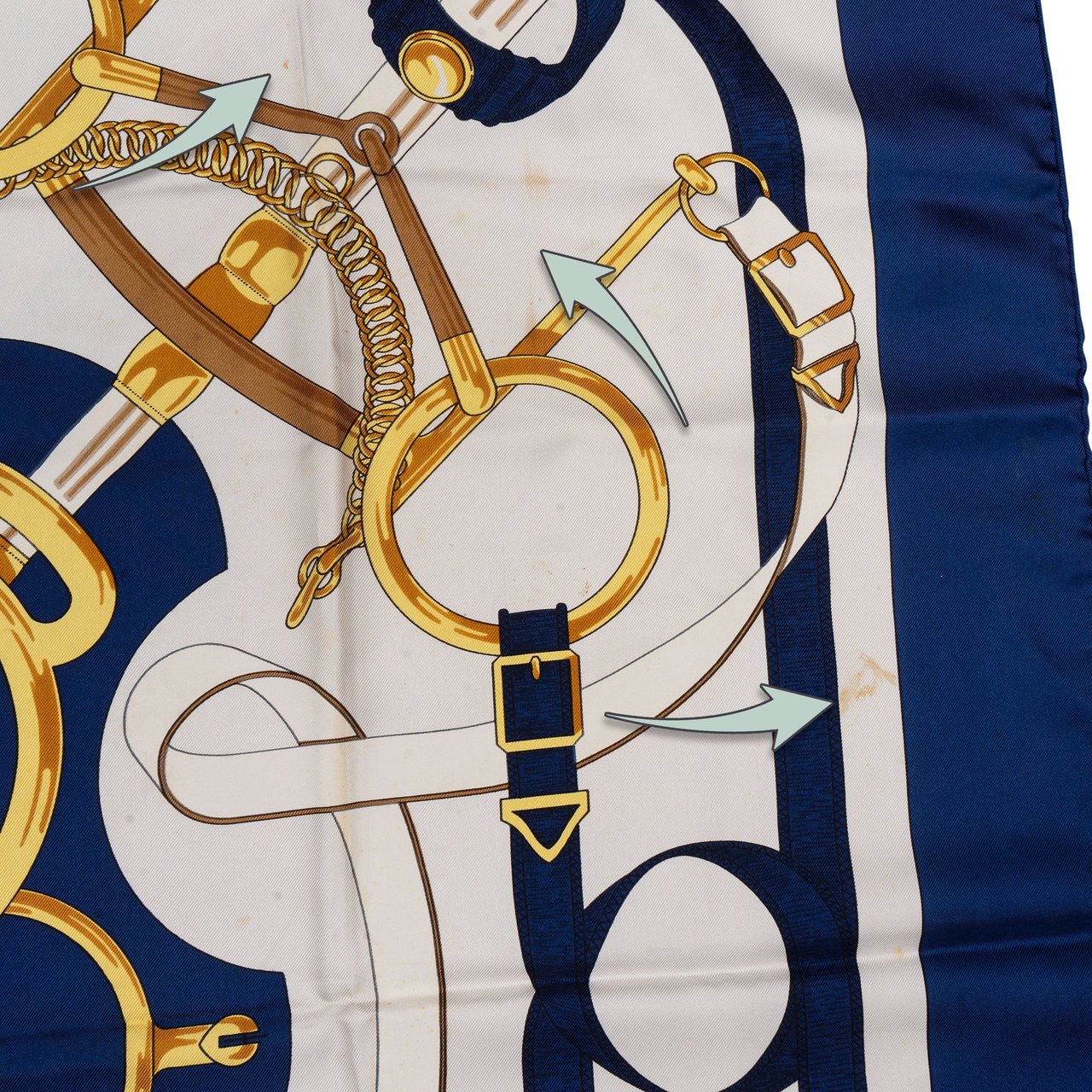 Hermès Classic "Eperon d´or" Silk Carre 90 Scarf Tuch Blauw