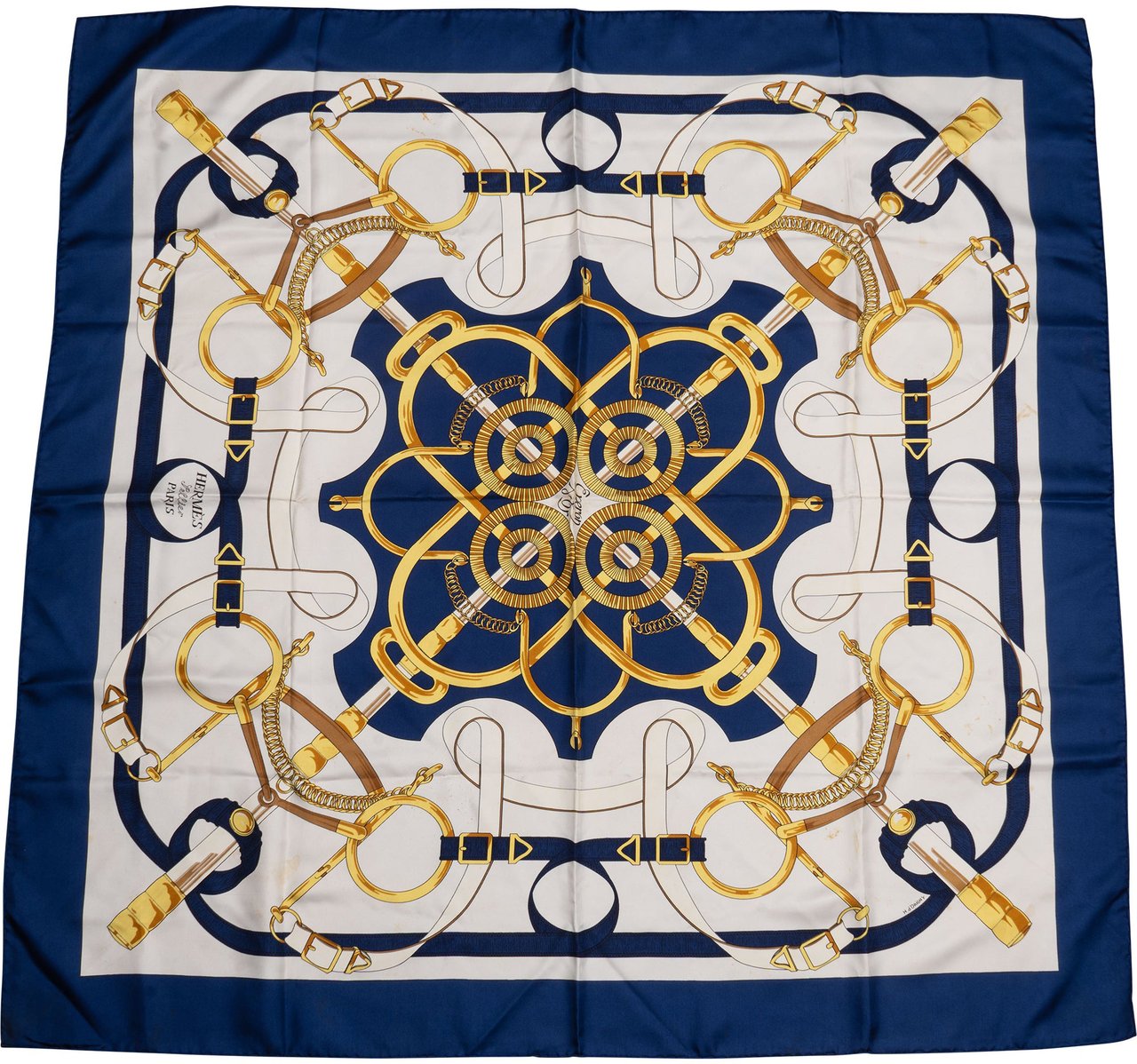 Hermès Classic "Eperon d´or" Silk Carre 90 Scarf Tuch Blauw
