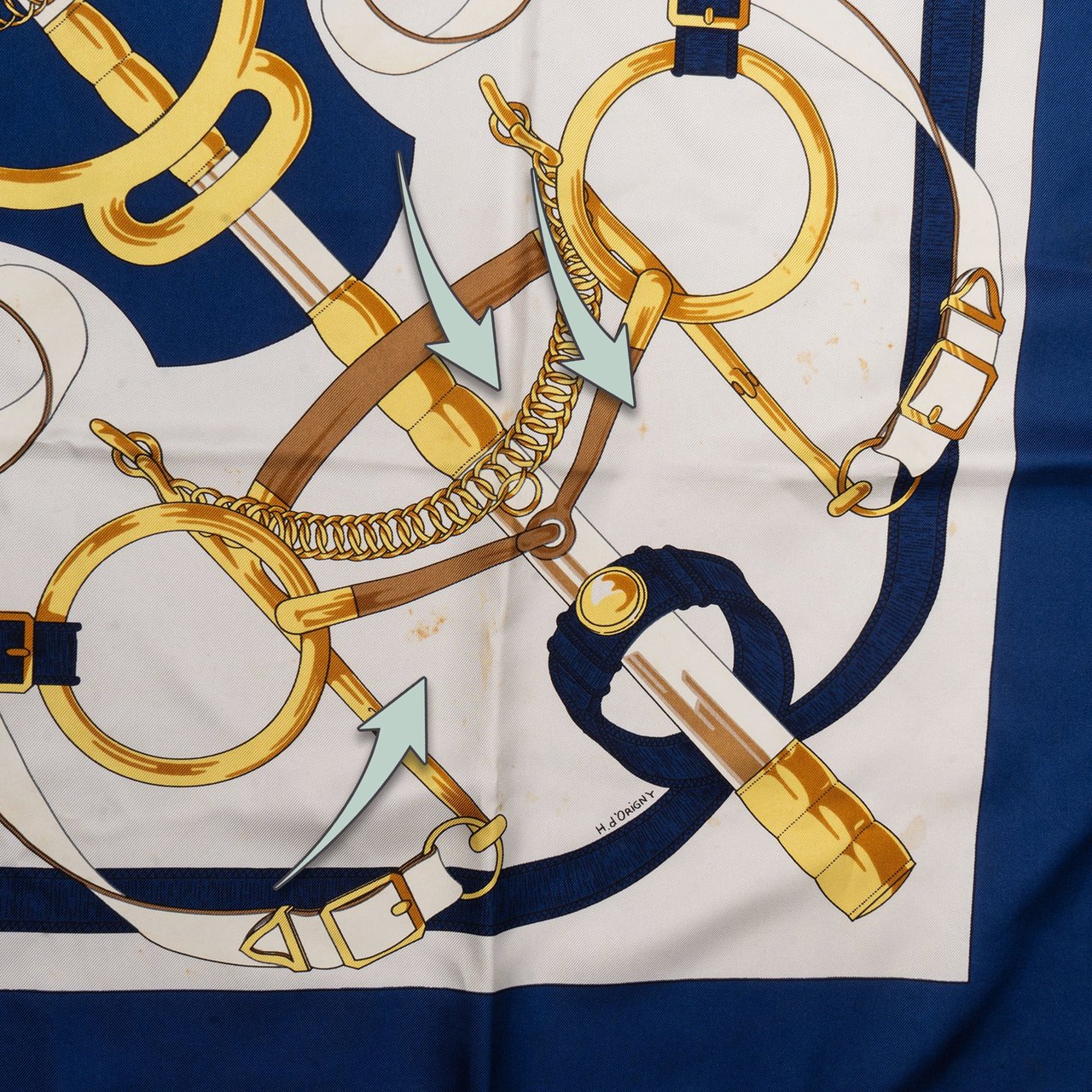 Hermès Classic "Eperon d´or" Silk Carre 90 Scarf Tuch Blauw