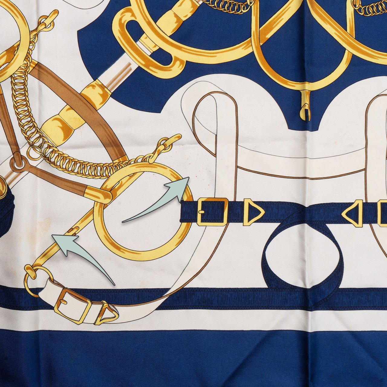 Hermès Classic "Eperon d´or" Silk Carre 90 Scarf Tuch Blauw