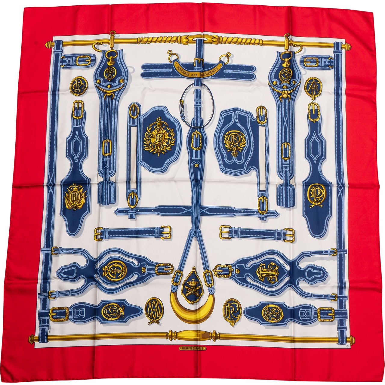 Hermès Classic "Harnais" Silk Carre 90 Scarf Tuch Rood