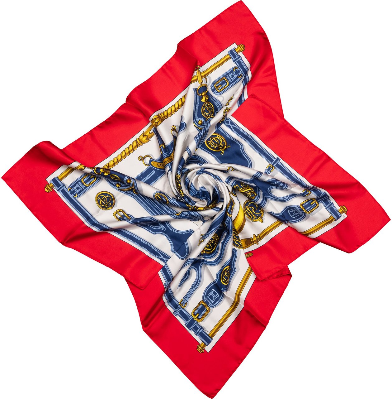 Hermès Classic "Harnais" Silk Carre 90 Scarf Tuch Rood