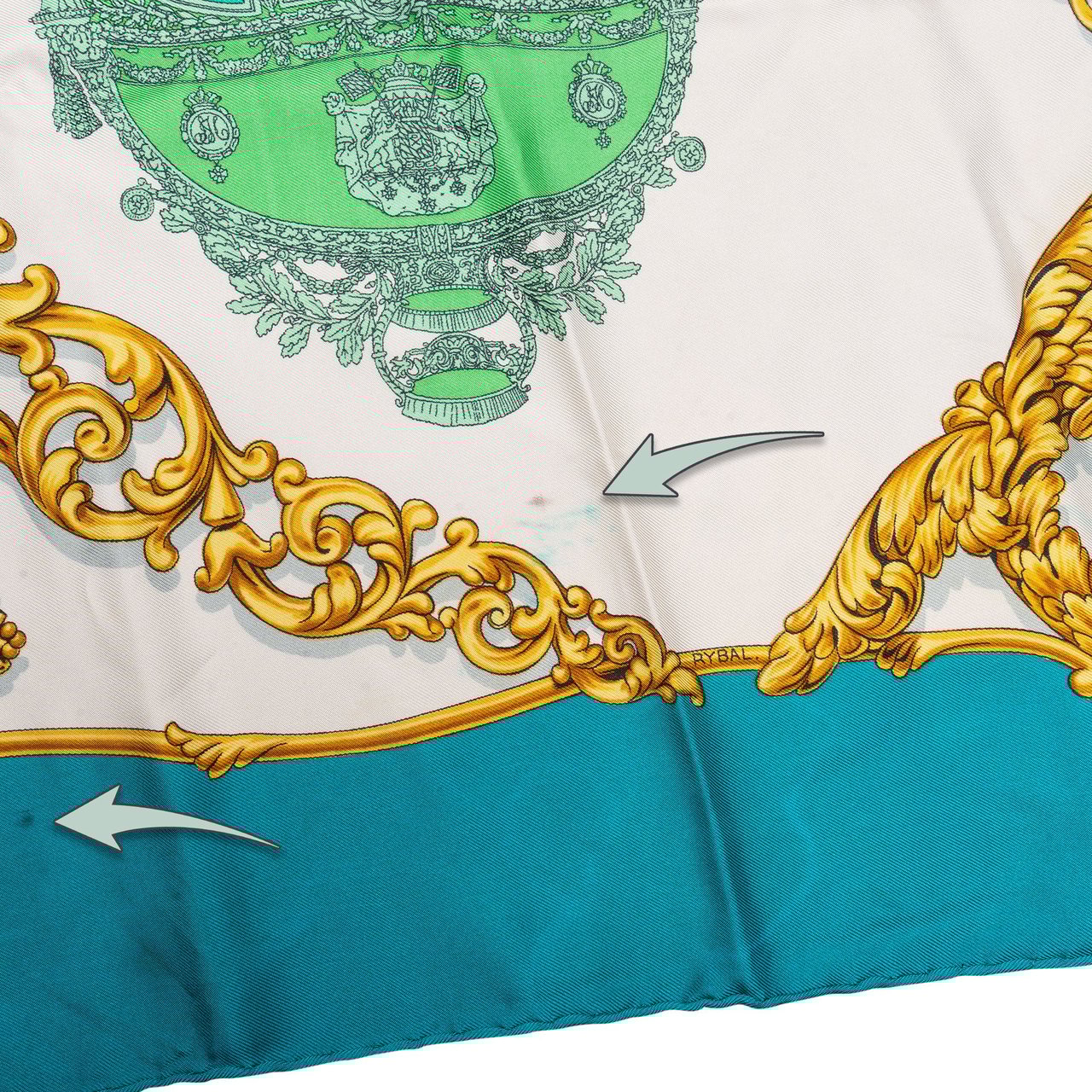 Hermès Hermès Classic "Carrosses Dor" Silk Carre 90 Scarf Tuch Blauw