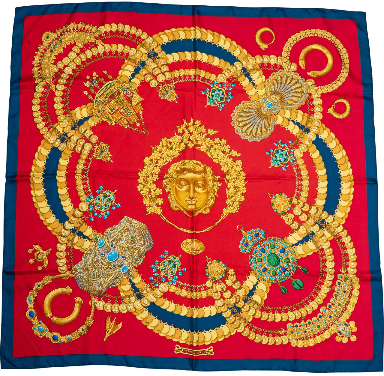 Hermès Classic "Kosmima" Silk Carre 90 Scarf Tuch Rood