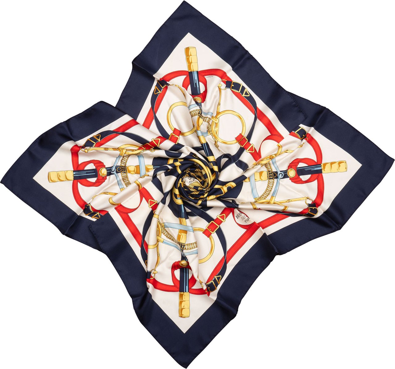 Hermès Hermès Classic "Eperon d´Or" Silk Carre 90 Scarf Tuch Blauw