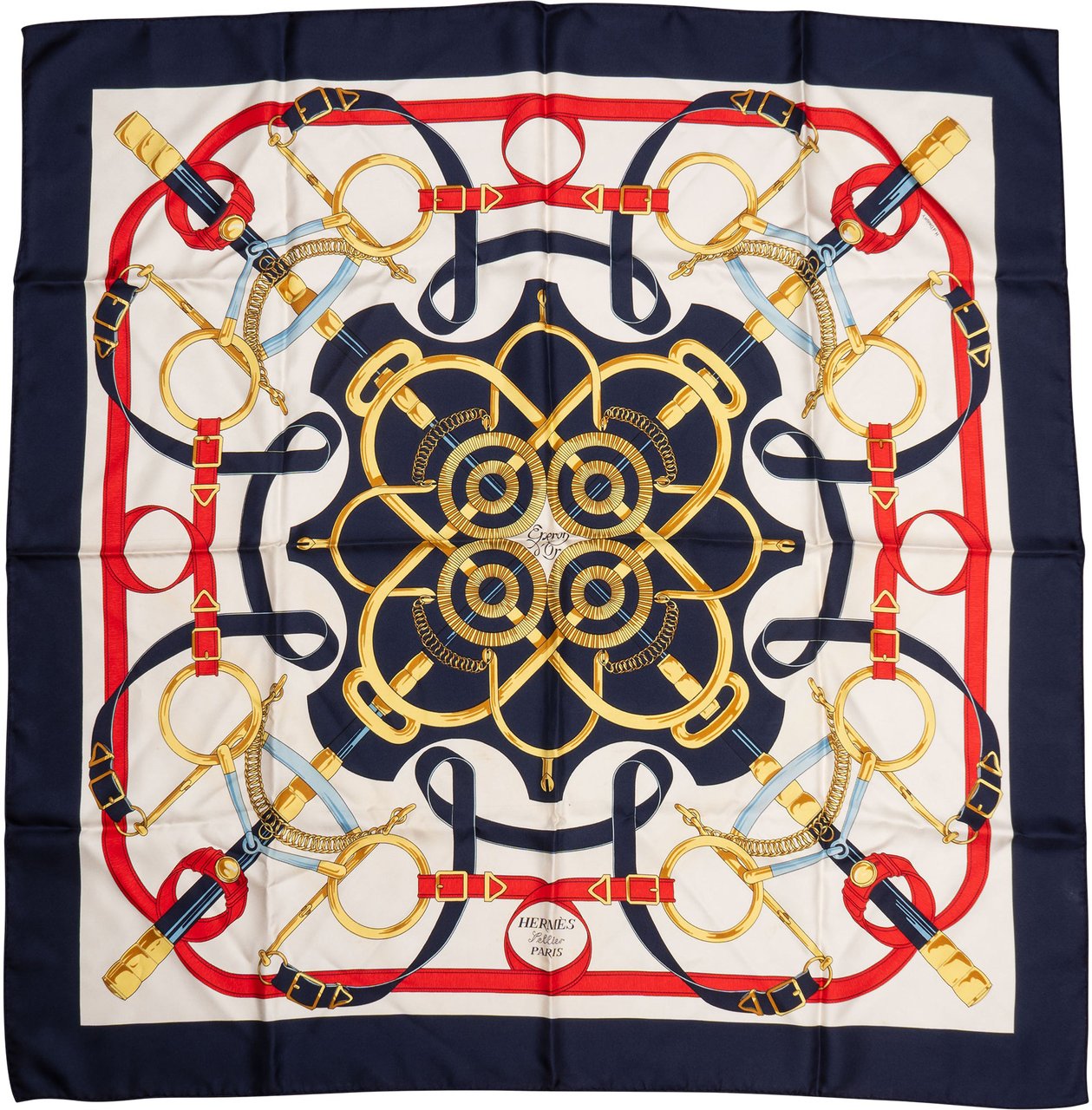 Hermès Hermès Classic "Eperon d´Or" Silk Carre 90 Scarf Tuch Blauw