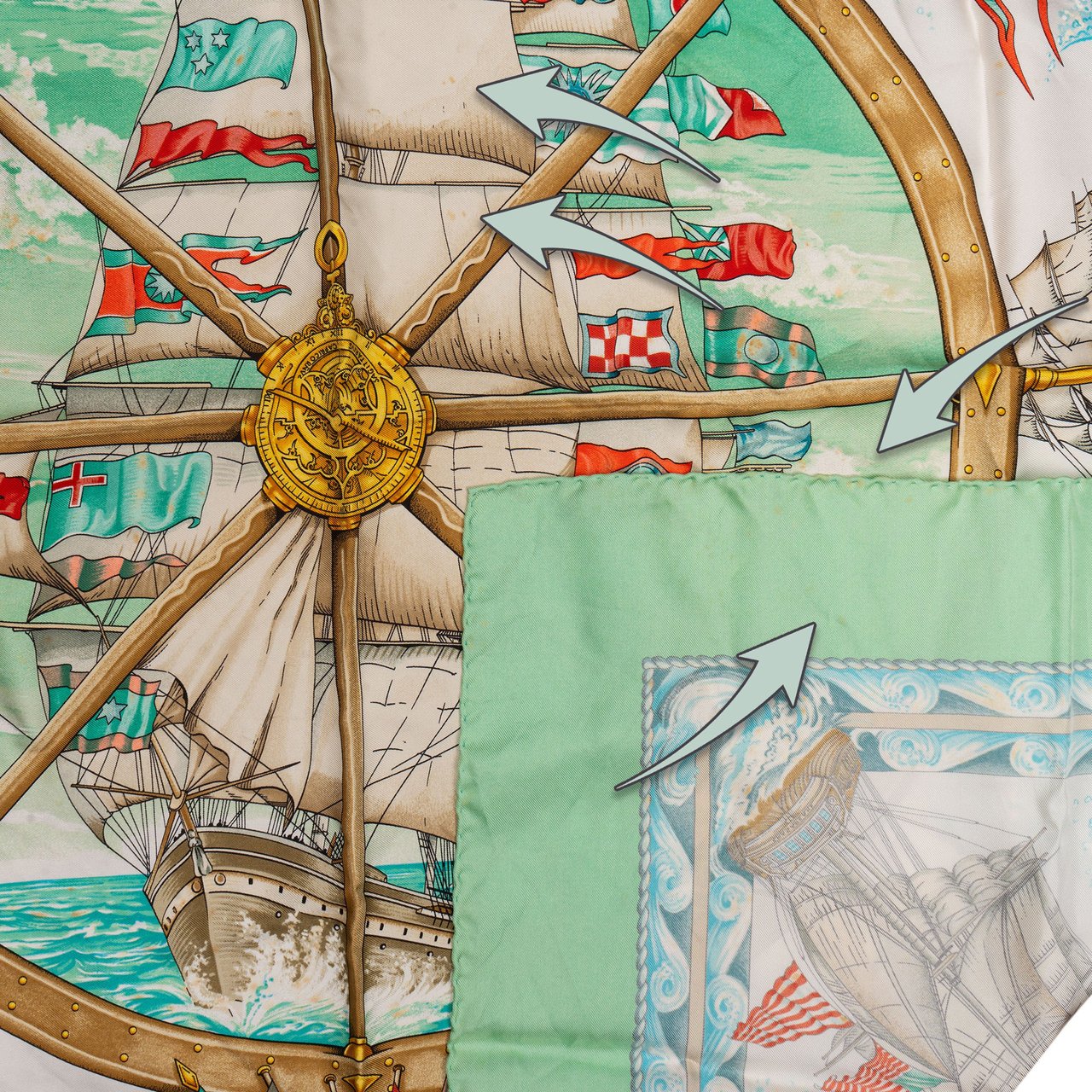 Hermès Classic "Vive Le Vent" Silk Carre 90 Scarf Tuch Groen