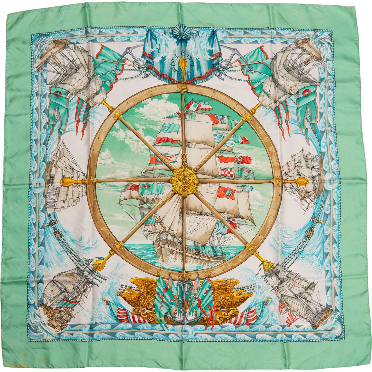 Hermès Classic "Vive Le Vent" Silk Carre 90 Scarf Tuch Groen