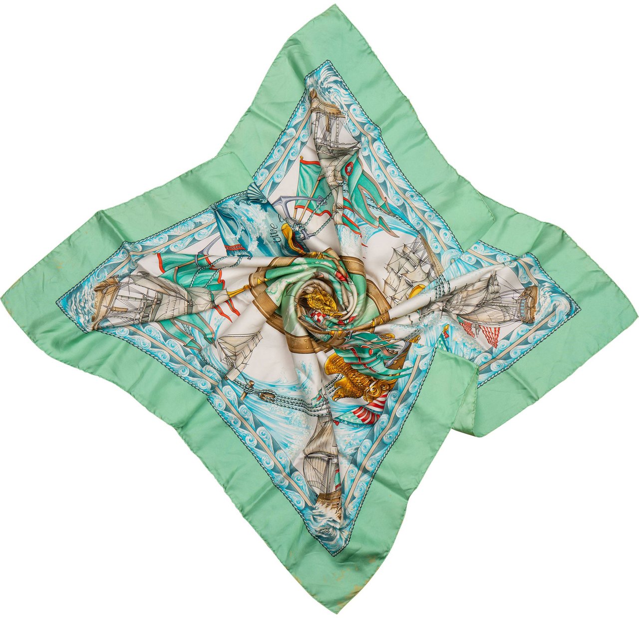 Hermès Classic "Vive Le Vent" Silk Carre 90 Scarf Tuch Groen