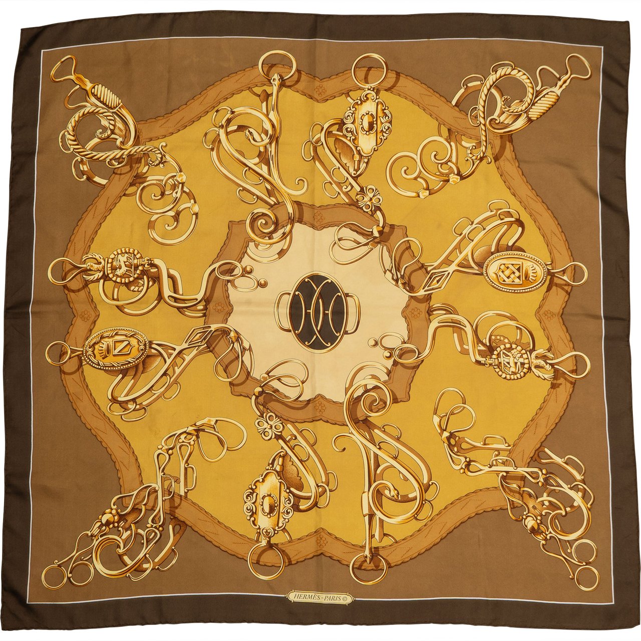 Hermès Classic "Profiles" Silk Carre 90 Scarf Tuch Bruin
