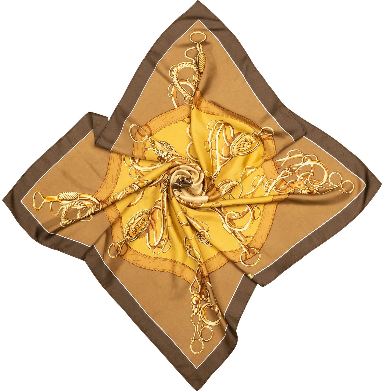 Hermès Hermès Classic "Profiles" Silk Carre 90 Scarf Tuch Bruin