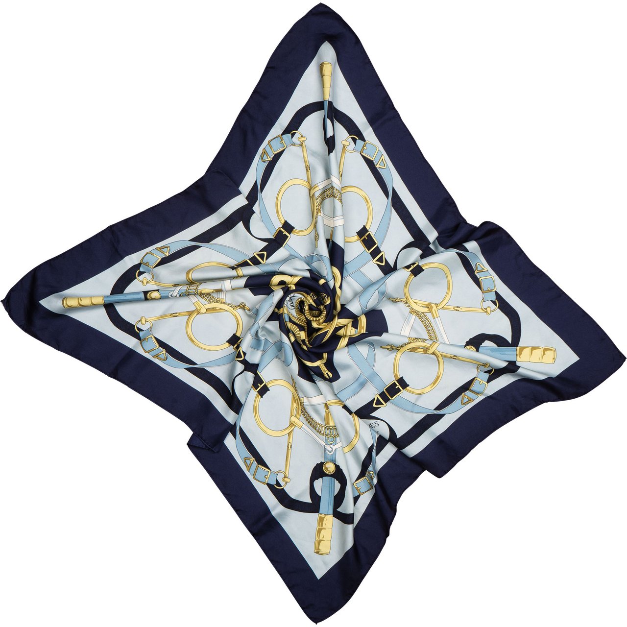 Hermès Hermès Classic "Eperon d`Or" Silk Carre 90 Scarf Tuch Blauw