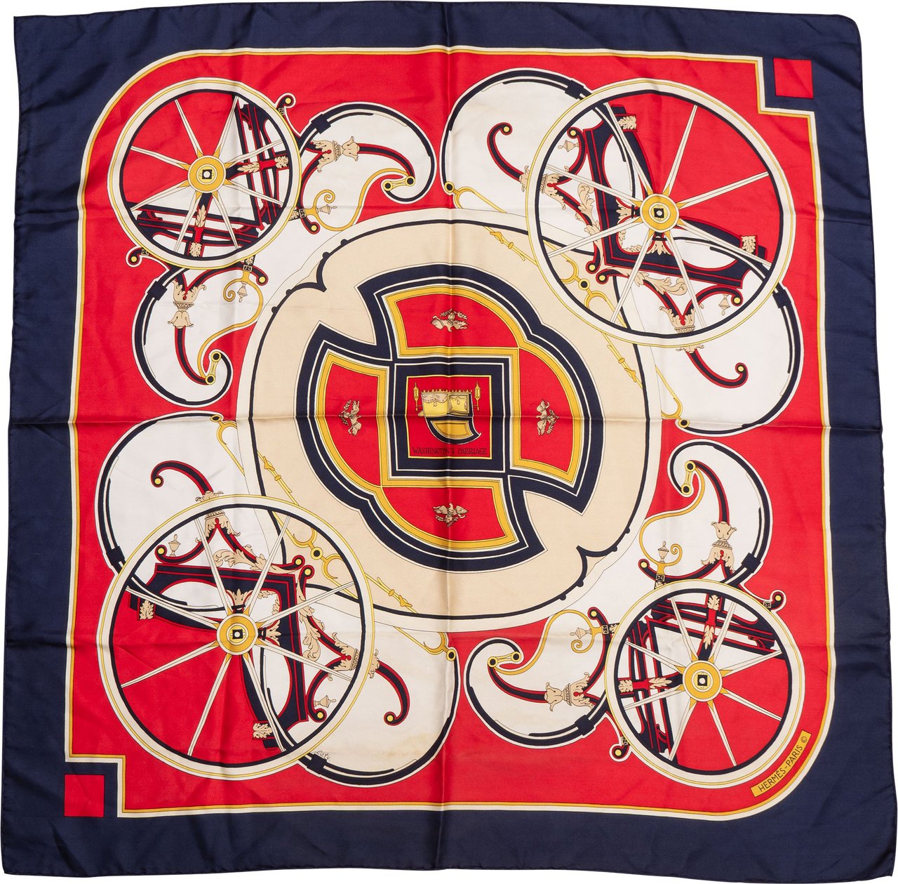 Hermès Classic "Washington`s Carriage" Silk Carre 90 Scarf Tuch Rood