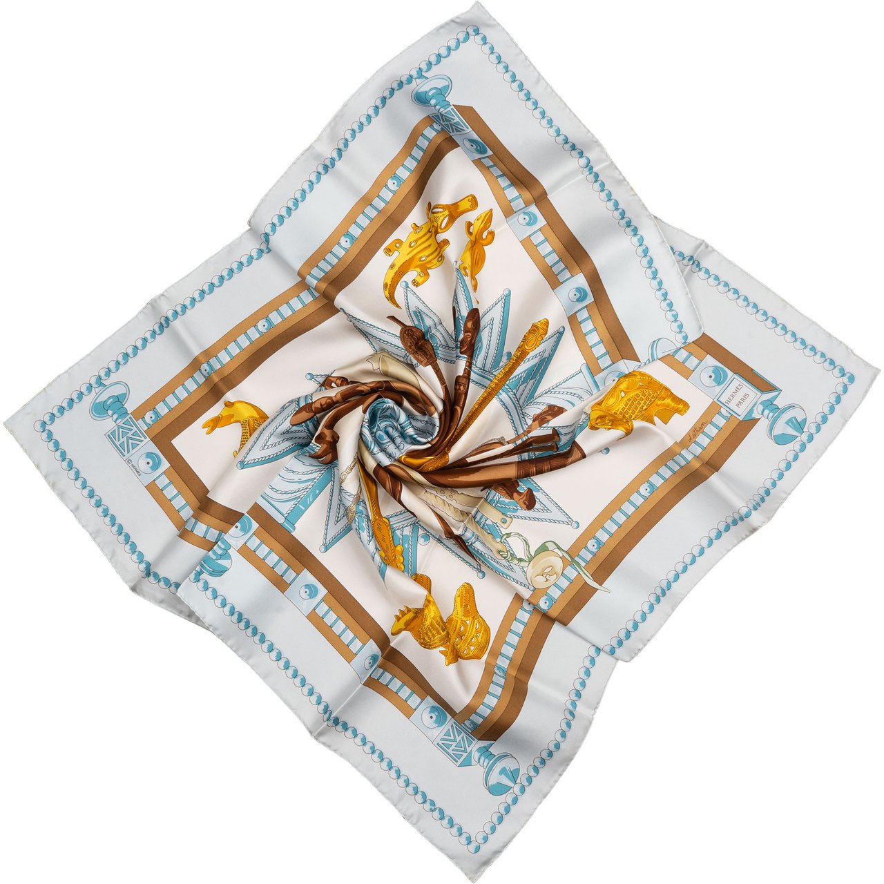 Hermès Hermès Classic "Cuillers D`afrieque" Silk Carre 90 Scarf Tuch Blauw