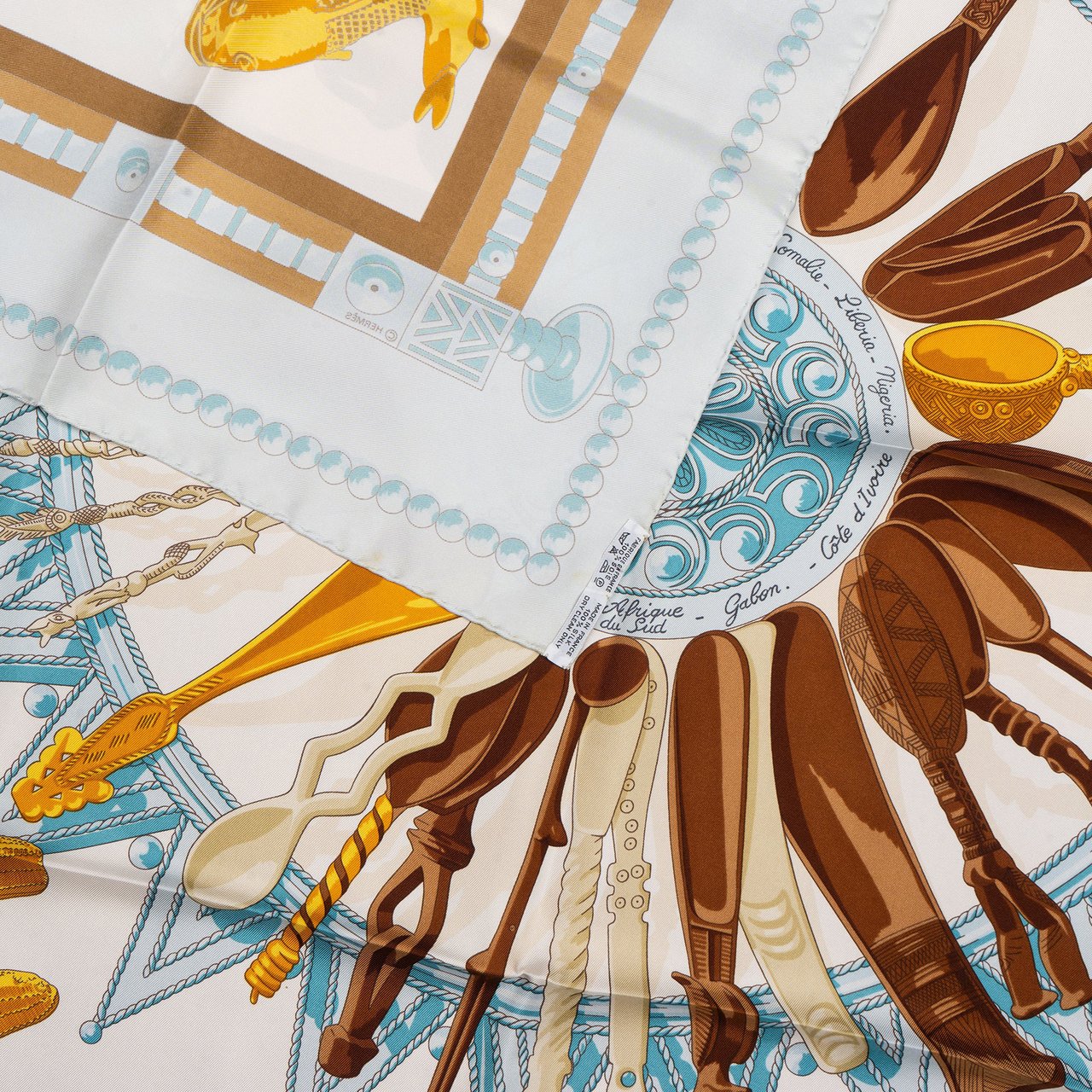 Hermès Classic "Cuillers D`afrieque" Silk Carre 90 Scarf Tuch Blauw