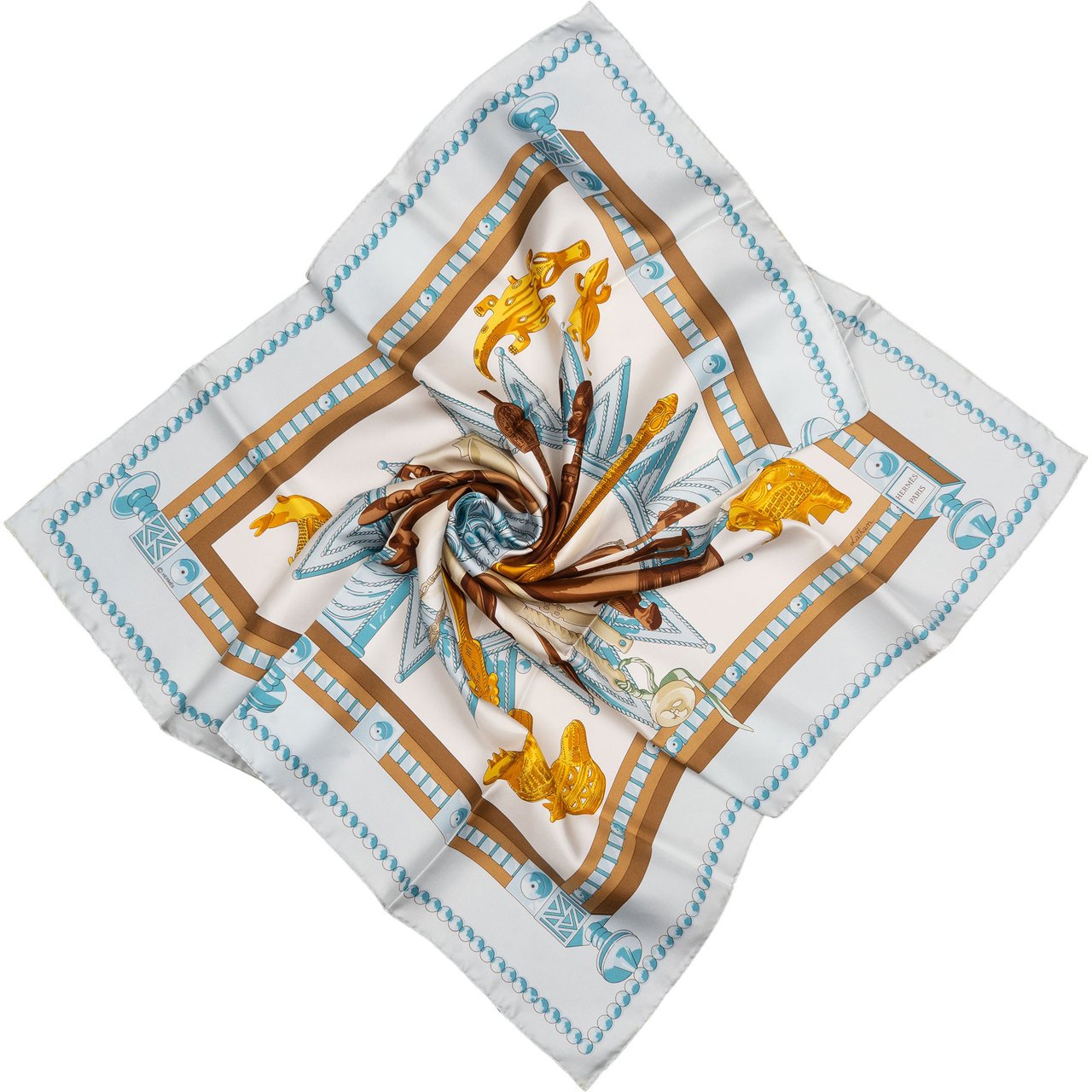Hermès Classic "Cuillers D`afrieque" Silk Carre 90 Scarf Tuch Blauw