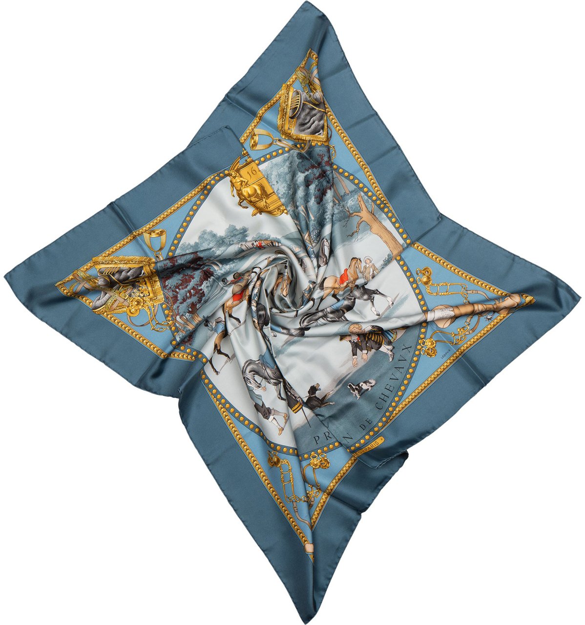 Hermès Hermès Classic "Presentation De Chevavx" Silk Carre 90 Scarf Tuch Blauw