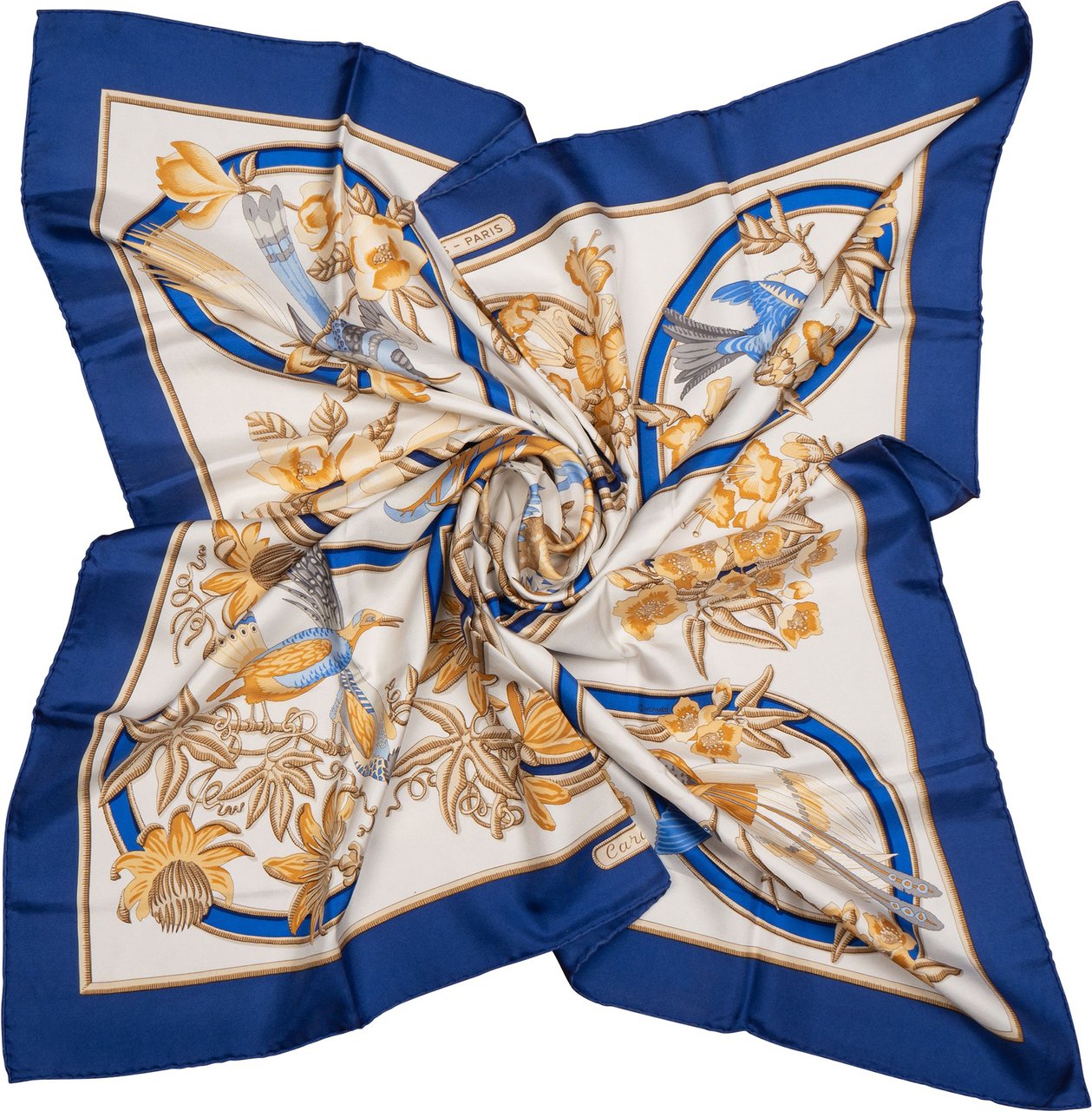 Hermès Hermès Classic "Caraibes" Silk Carre 90 Scarf Tuch Blauw
