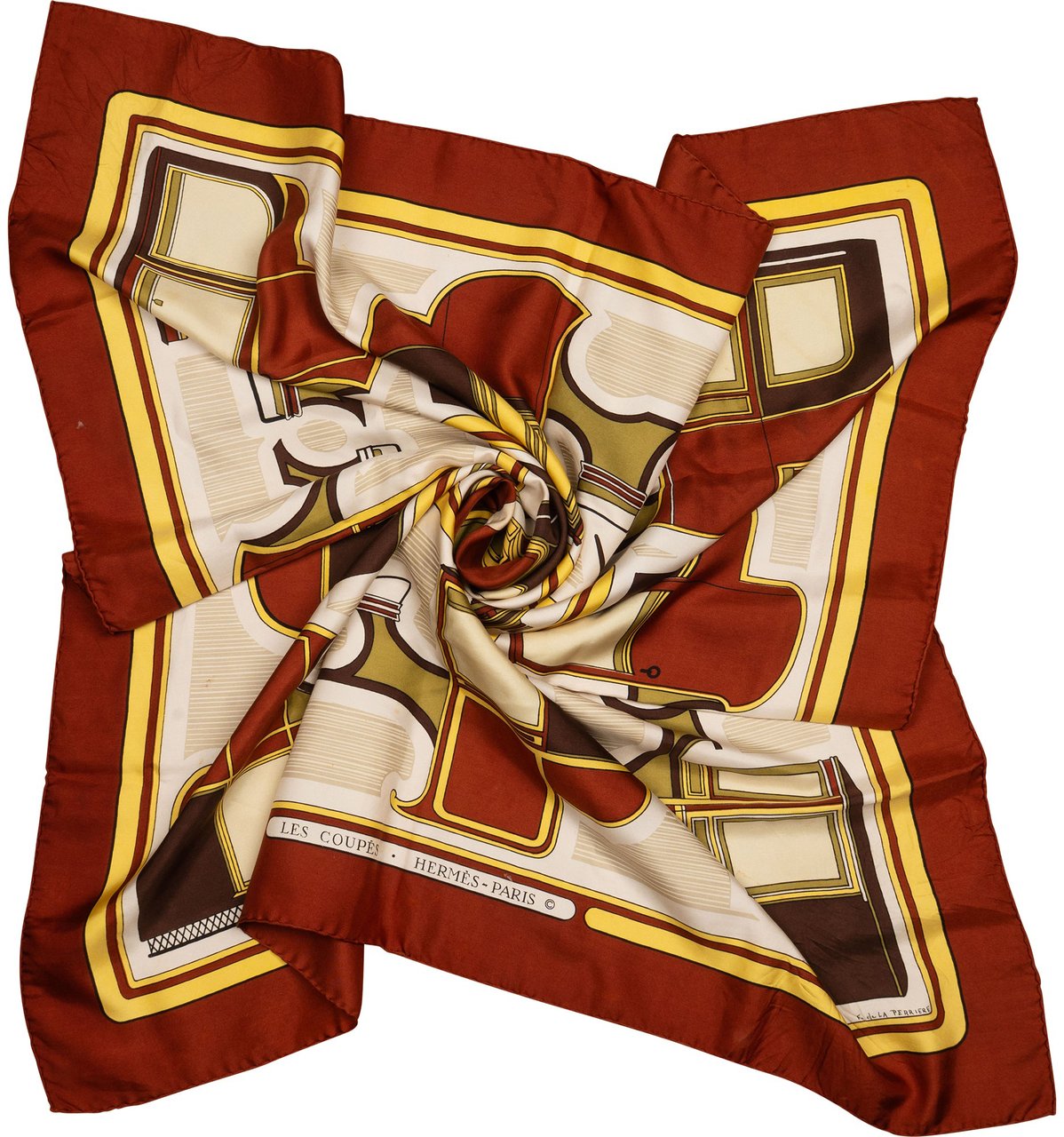 Hermès Hermès Classic "Les Coupes" Silk Carre 90 Scarf Tuch Bruin