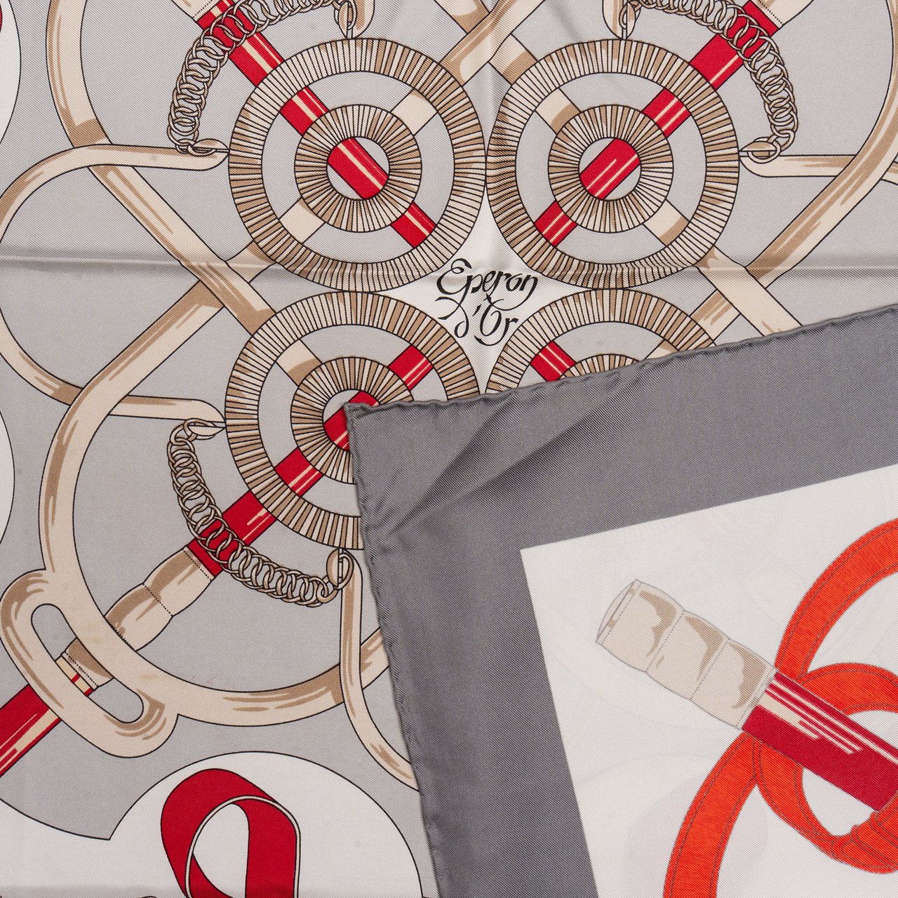 Hermès Hermès Classic "Eperon d´Or" Silk Carre 90 Scarf Tuch Donkergrijs