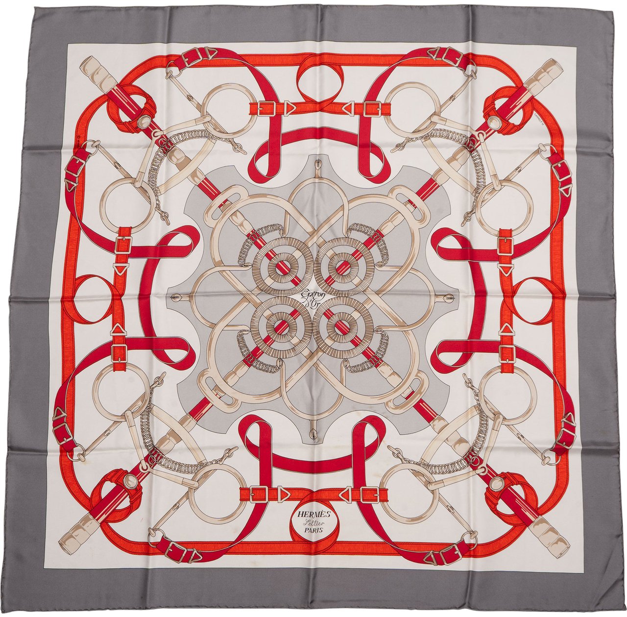 Hermès Hermès Classic "Eperon d´Or" Silk Carre 90 Scarf Tuch Donkergrijs