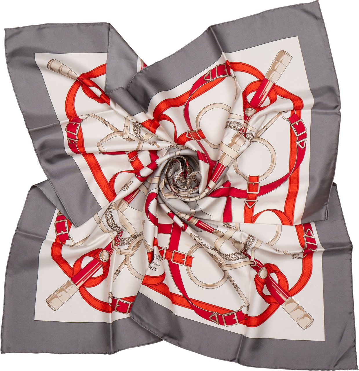 Hermès Hermès Classic "Eperon d´Or" Silk Carre 90 Scarf Tuch Donkergrijs