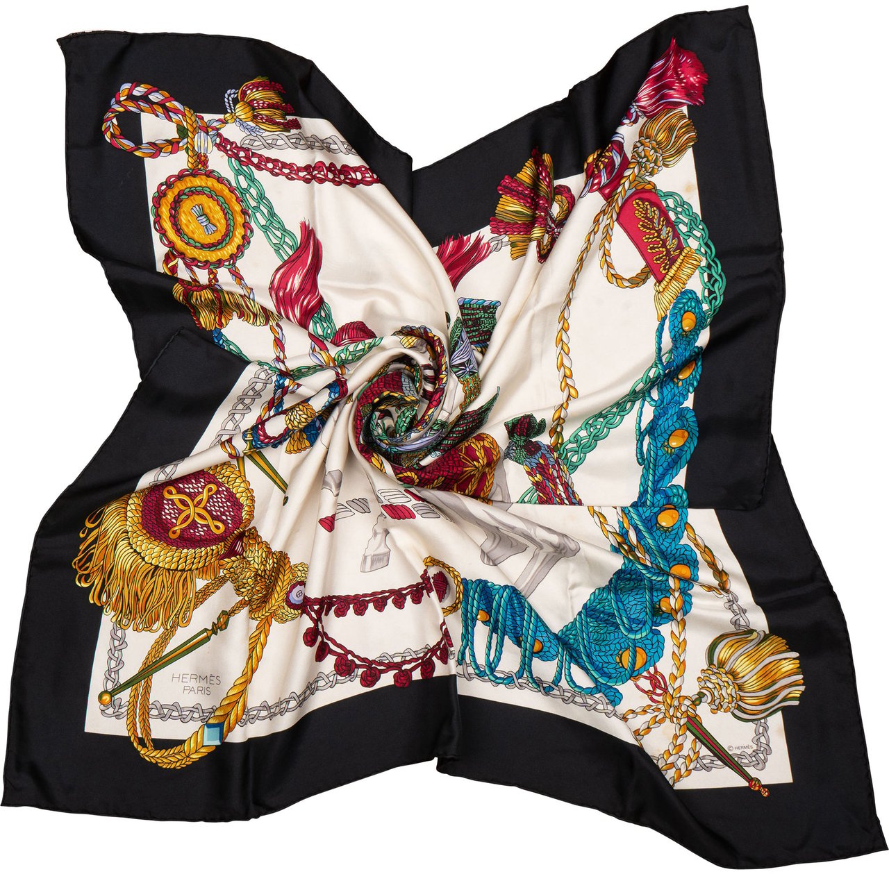 Hermès Classic "Le Timbalier" Silk Carre 90 Scarf Tuch Zwart