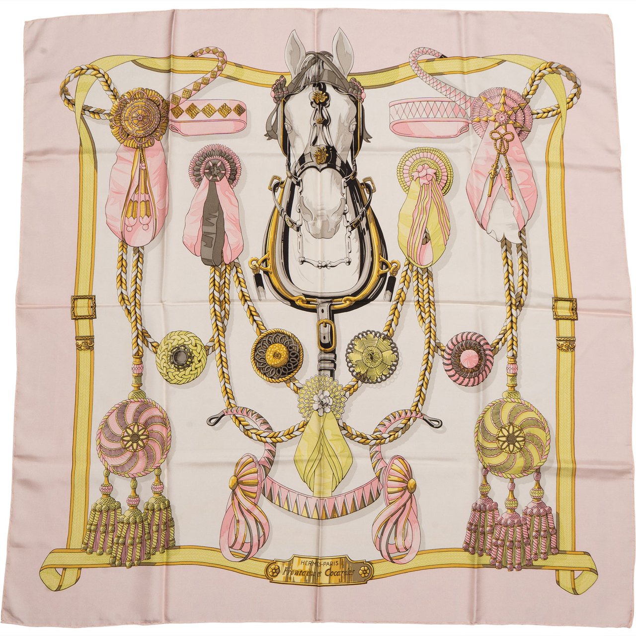 Hermès Hermès Classic "Frontauxa Cocardes" Silk Carre 90 Scarf Tuch Rood