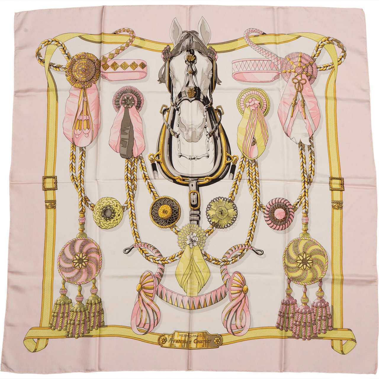 Hermès Hermès Classic "Frontauxa Cocardes" Silk Carre 90 Scarf Tuch Rood