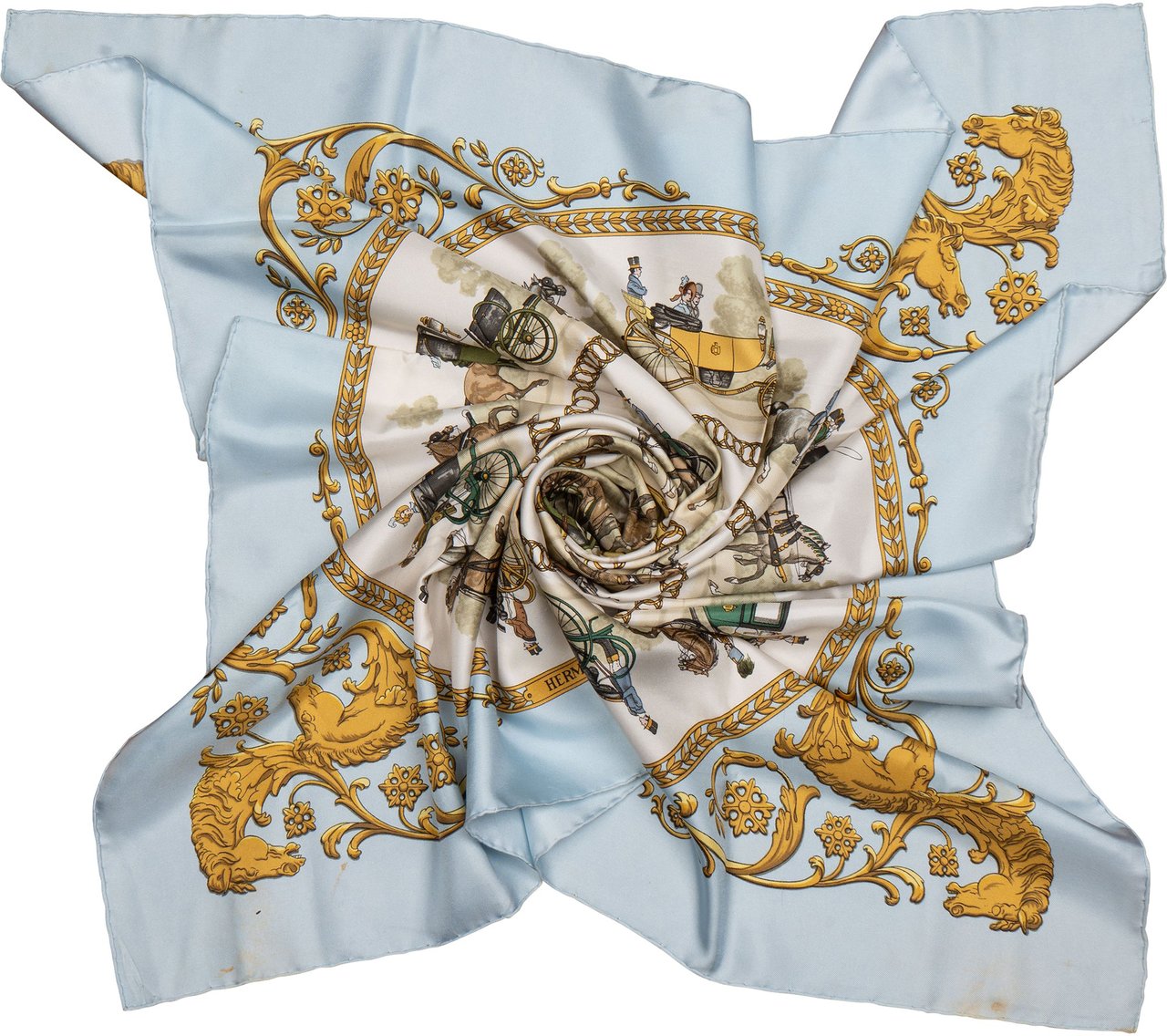 Hermès Hermès Classic "La Promenade De Longchamps" Silk Carre 90 Scarf Tuch Blauw