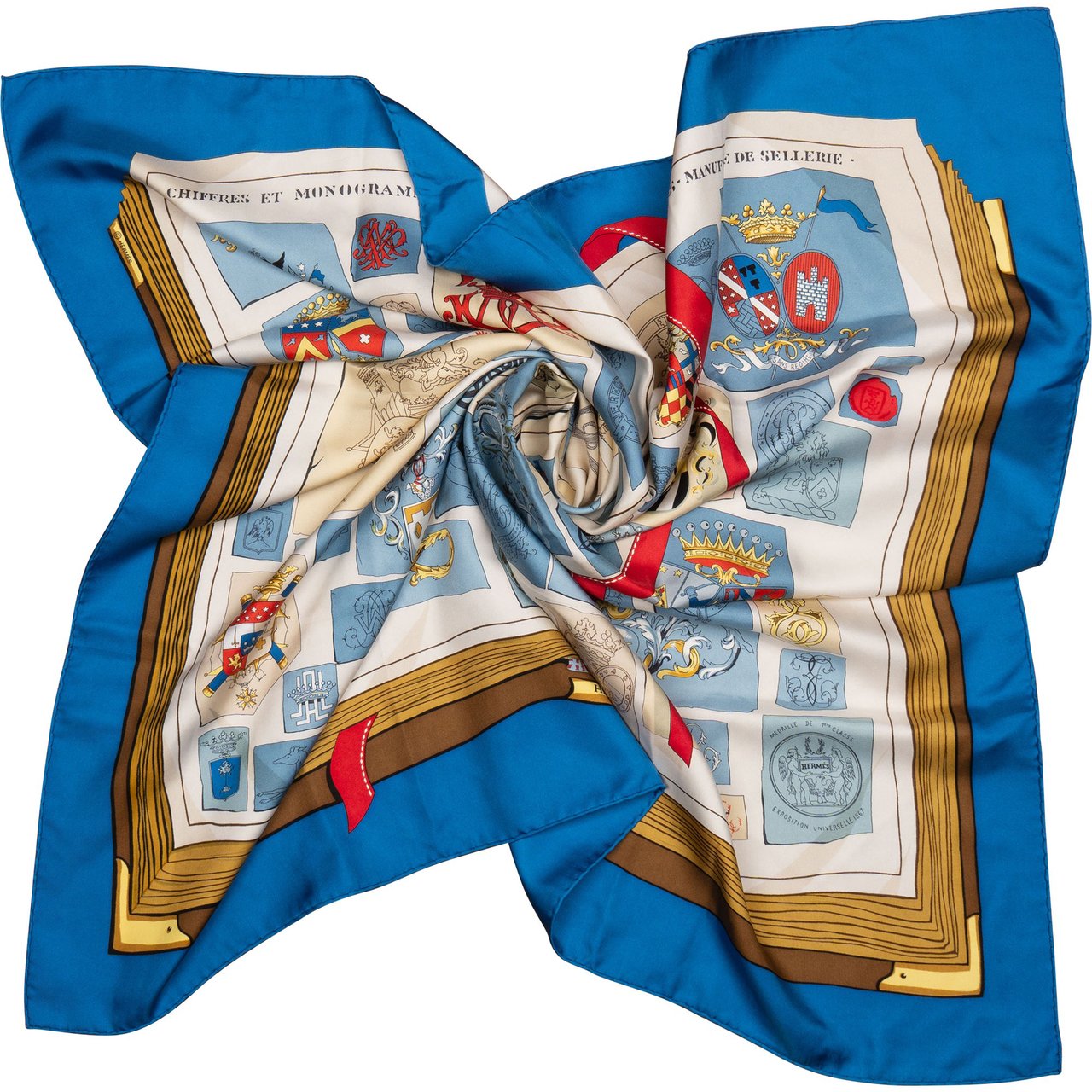 Hermès Classic "Chiffres Et Monogrammes" Silk Carre 90 Scarf Tuch Blauw