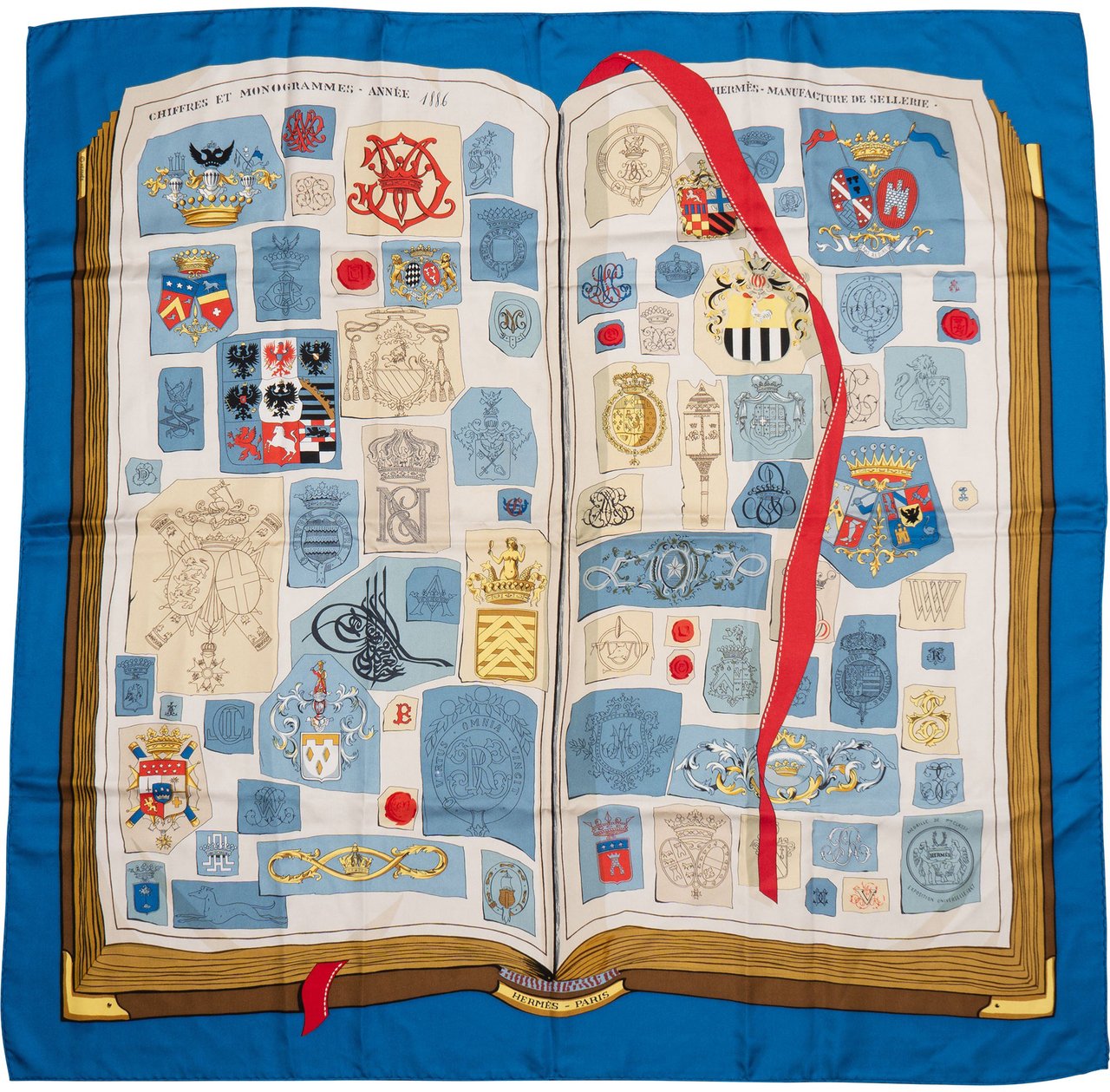 Hermès Classic "Chiffres Et Monogrammes" Silk Carre 90 Scarf Tuch Blauw