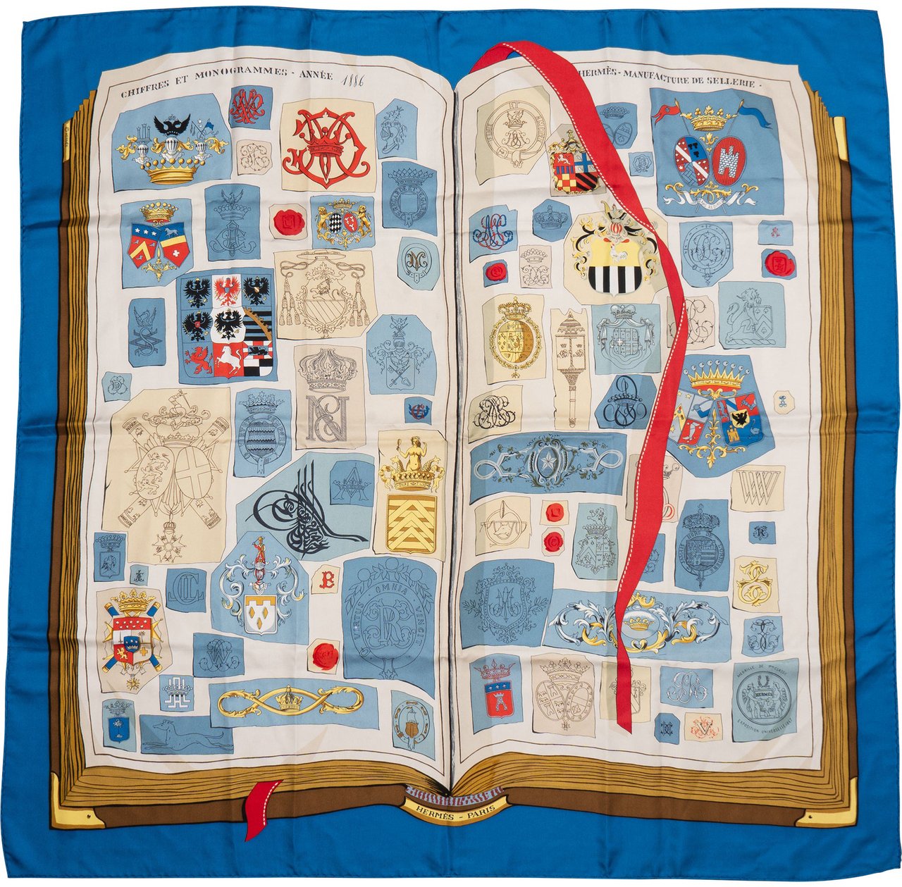 Hermès Hermès Classic "Chiffres Et Monogrammes" Silk Carre 90 Scarf Tuch Blauw