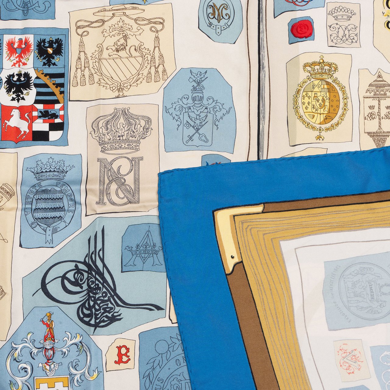 Hermès Hermès Classic "Chiffres Et Monogrammes" Silk Carre 90 Scarf Tuch Blauw