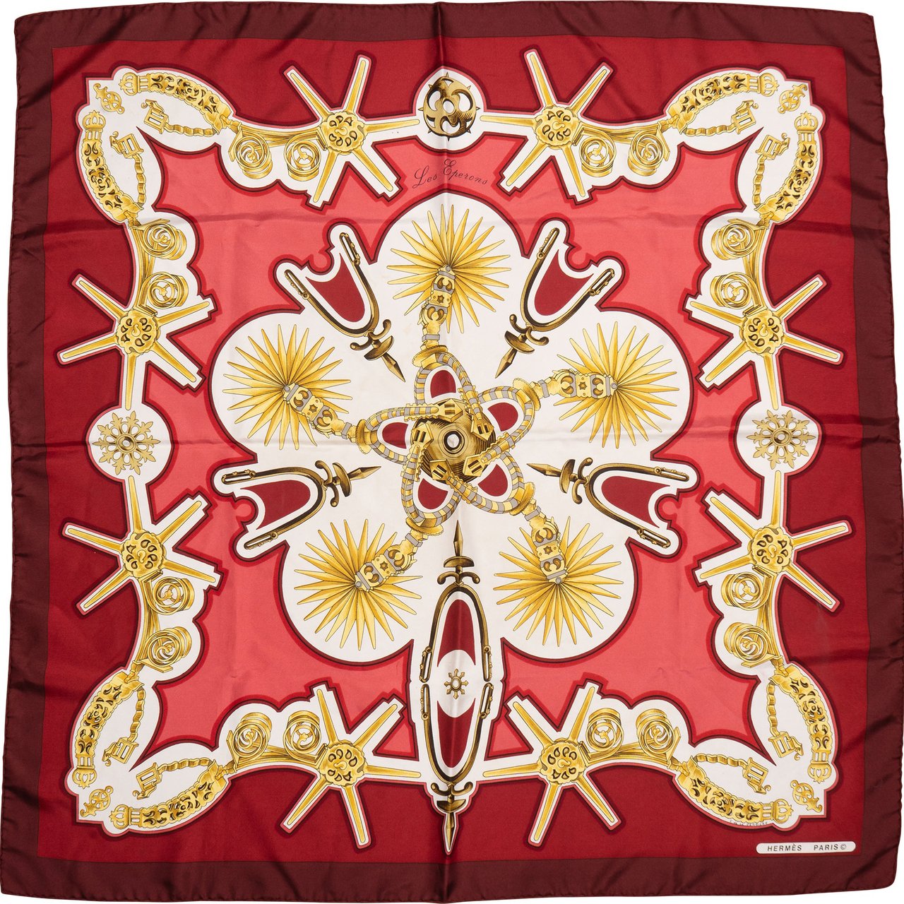 Hermès Hermès Classic "Les Eperons" Silk Carre 90 Scarf Tuch Rood