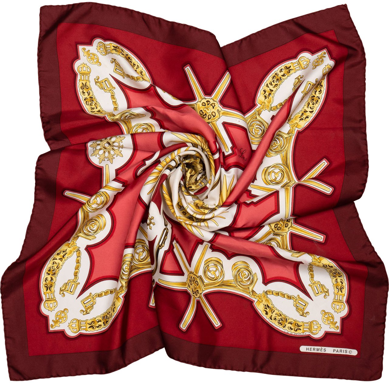 Hermès Hermès Classic "Les Eperons" Silk Carre 90 Scarf Tuch Rood